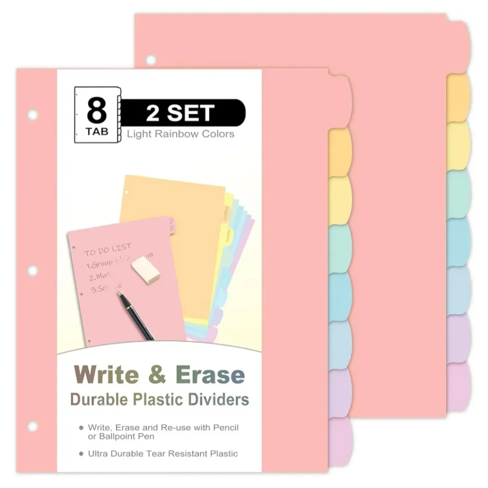(105)16 Count/2 Sets Write & Erase Binder Dividers with Tabs, Durable Plastic